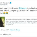 Rocío Monasterio se responde a sí misma en Twitter sobre el “atractivo” de Errejón