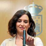 La candidata del PP, Isabel Díaz Ayuso, intervendrá hoy sin límite de tiempo en la Asamblea de Madrid / Efe
