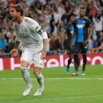 Sergio Ramos celebra el gol que le marcó al Brujas