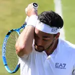 [Wimbledon (United Kingdom), 04/07/2019.- Fabio Fognini of Italy in action against Marton Fucsovics]