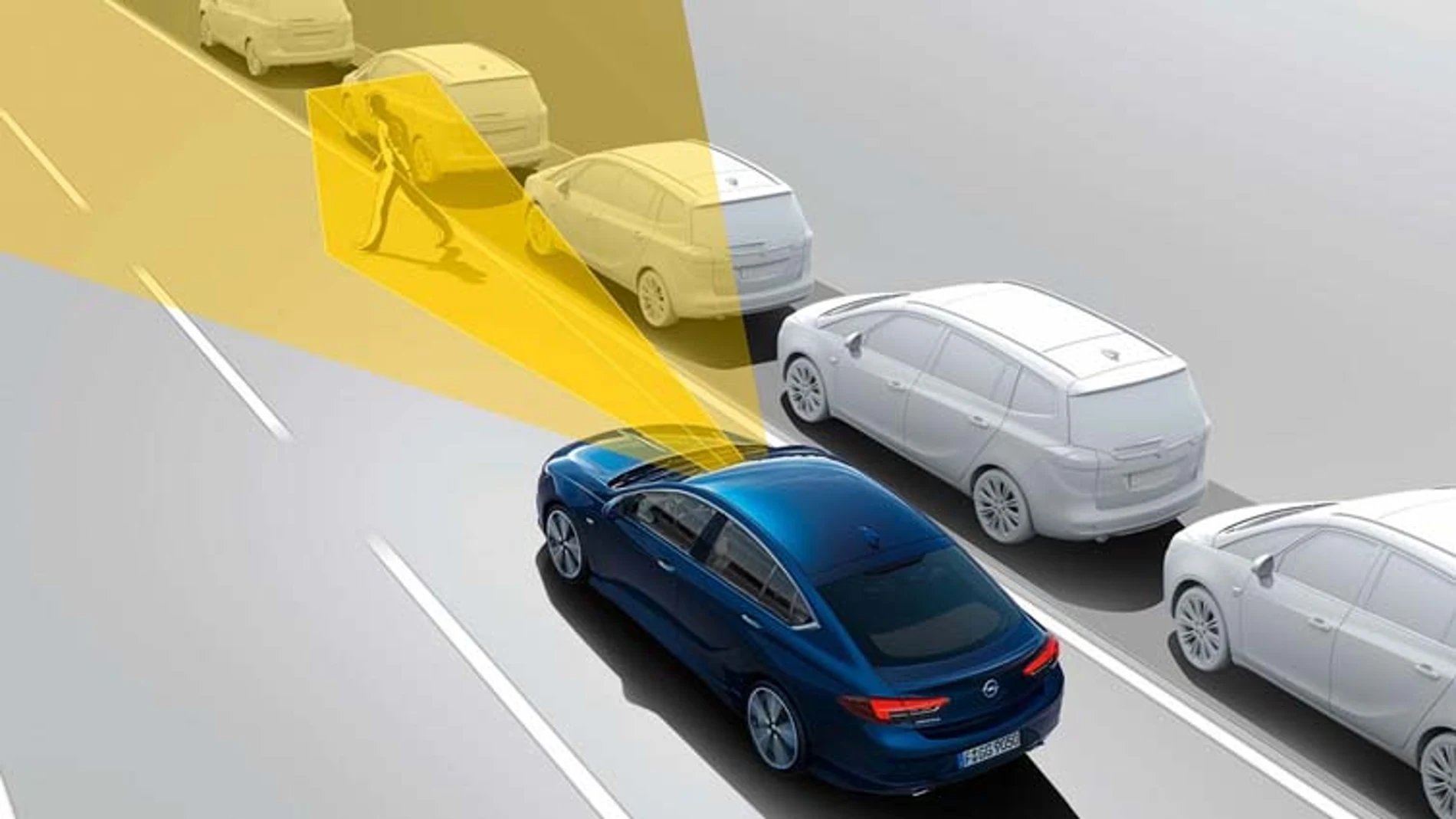 La cámara frontal del Opel Insignia vigila constantemente lo que sucede en la carretera y puede detectar peatones.