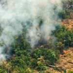 Vista aérea de una zona en llamas, este viernes, en la selva amazónica de Porto Velho, Brasil