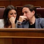 Irene Montero y Pablo Iglesias, en el Congreso de los Diputados