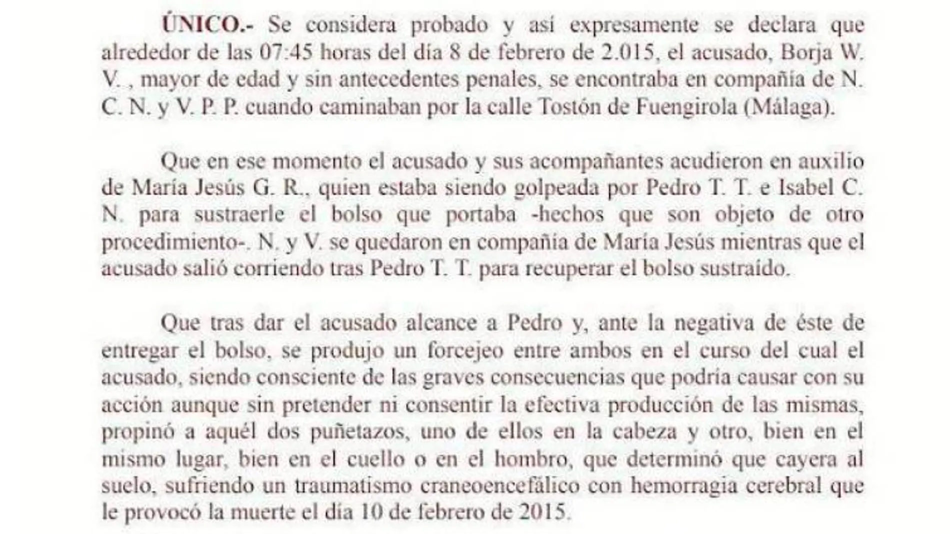 Extracto de la sentencia que condena a Borja