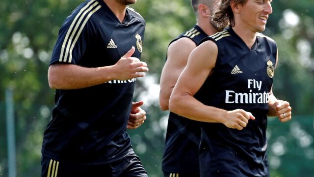 Hazard y Modric, durante un entrenamiento
