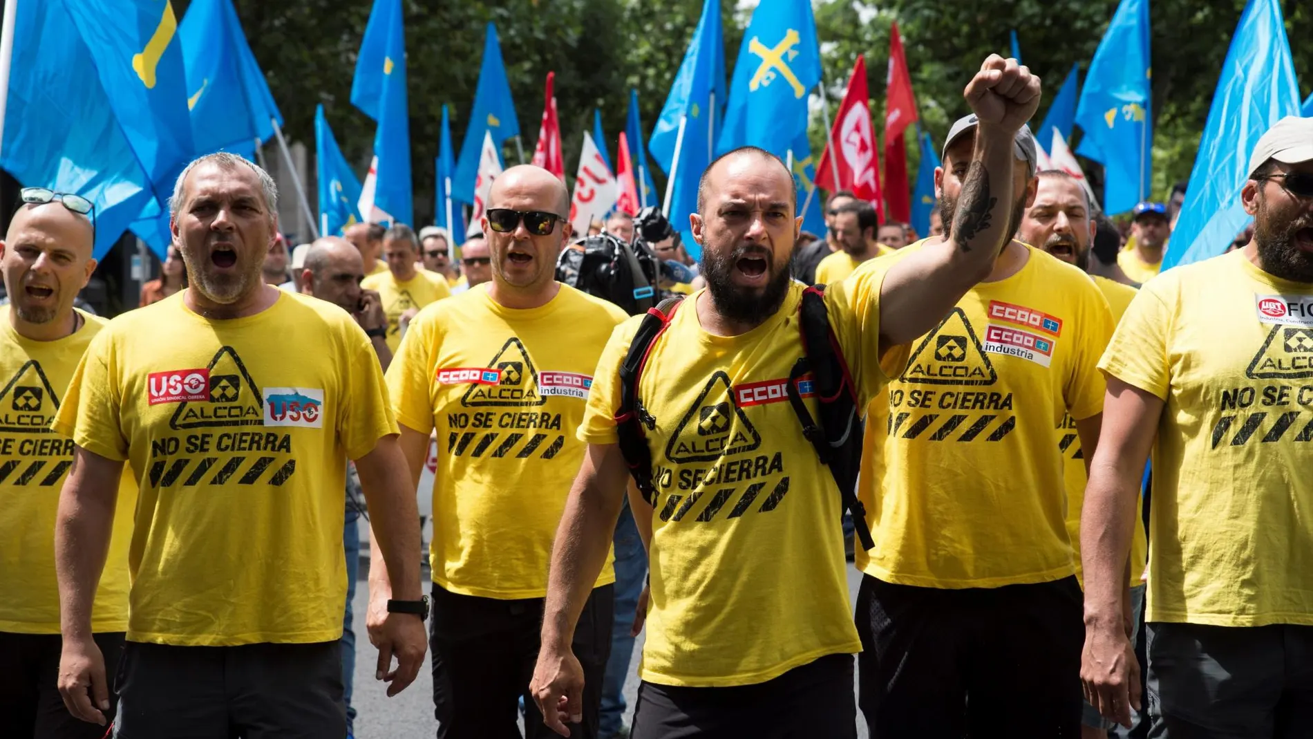 Trabajadores de Alcoa durante la manifestación de la semana pasada en Madrid