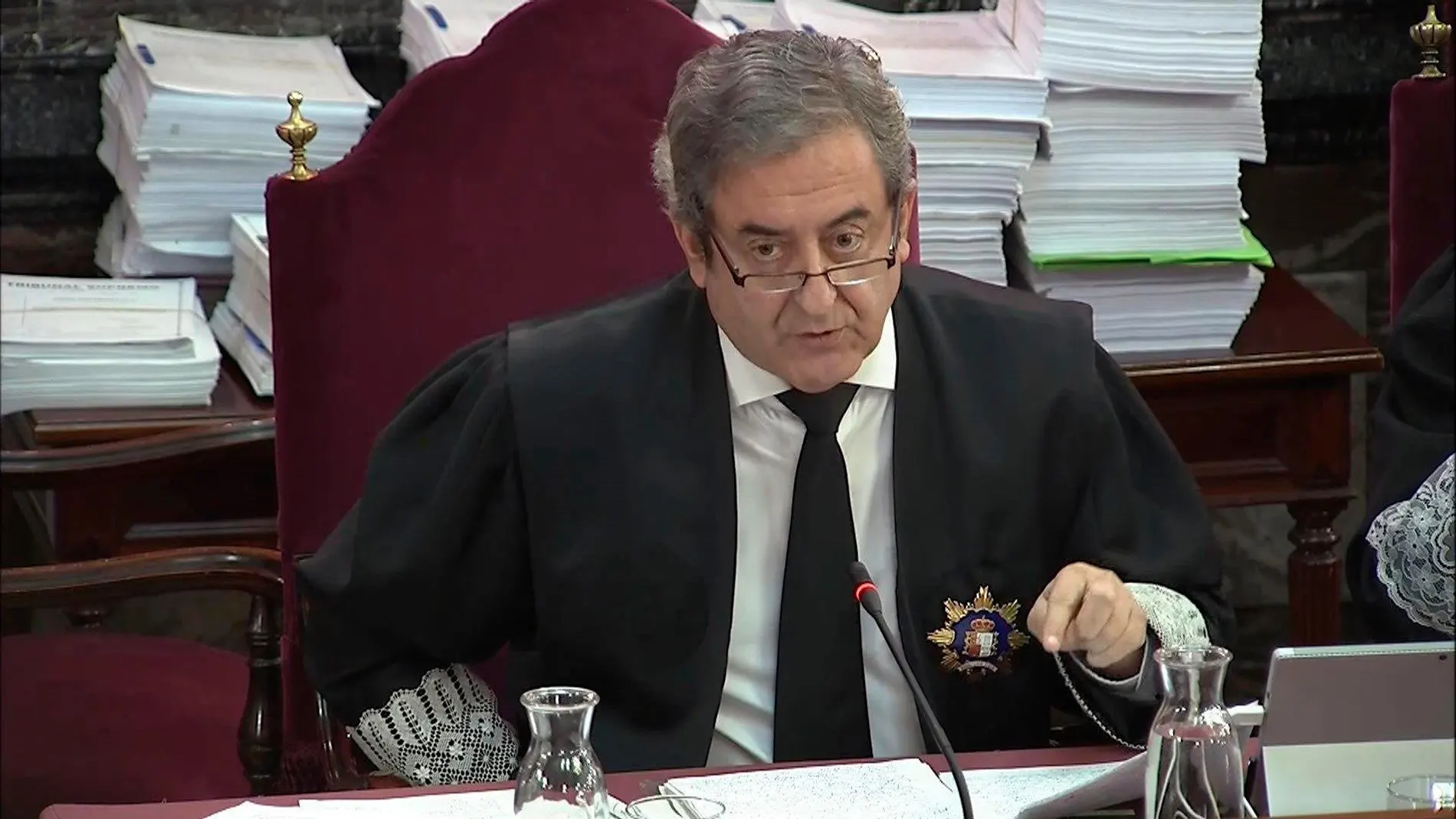 El fiscal Javier Zaragoza, durante una de las sesiones del juicio del "procés" a los líderes independentistas catalanes