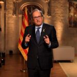 El president en su discurso desde el Palau de la Generalitat.