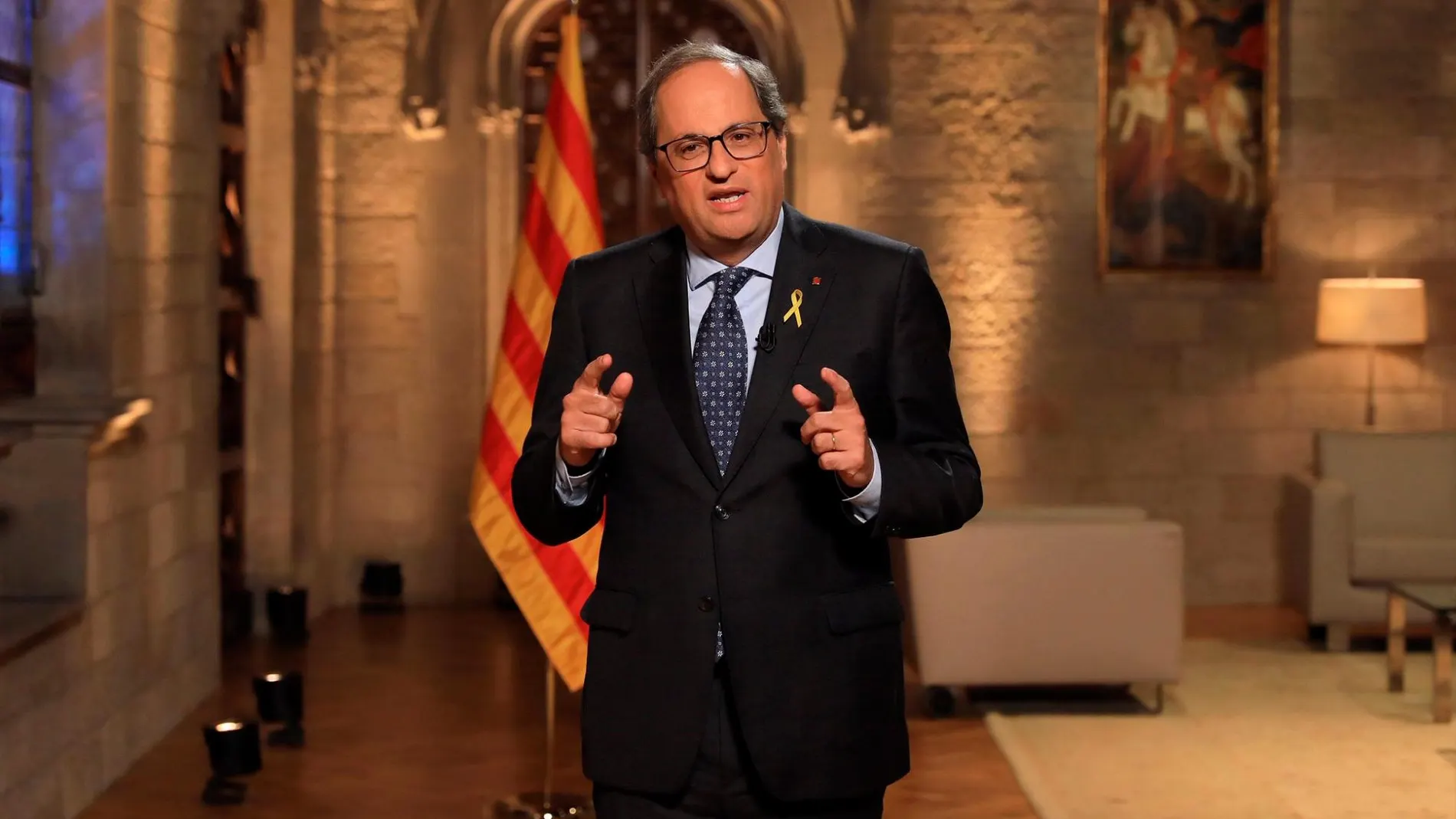 El president en su discurso desde el Palau de la Generalitat.