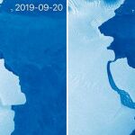 Imagen facilitado por el satélite Sentinel 1 donde se observa la separación de D28
