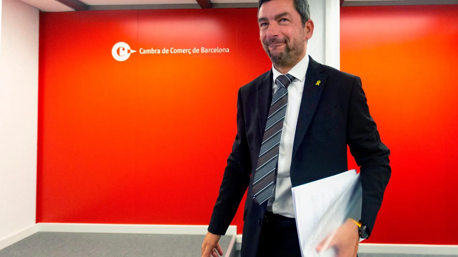 El nuevo presidente de la Cámara de Comercio de Barcelona, Joan Canadell, durante la rueda de prensa en la que ha presentado un estudio monográfico comparativo entre la inversión extranjera directa en Cataluña en comparación con la Comunidad de Madrid y el resto del estado a lo largo del periodo 2003-2017.