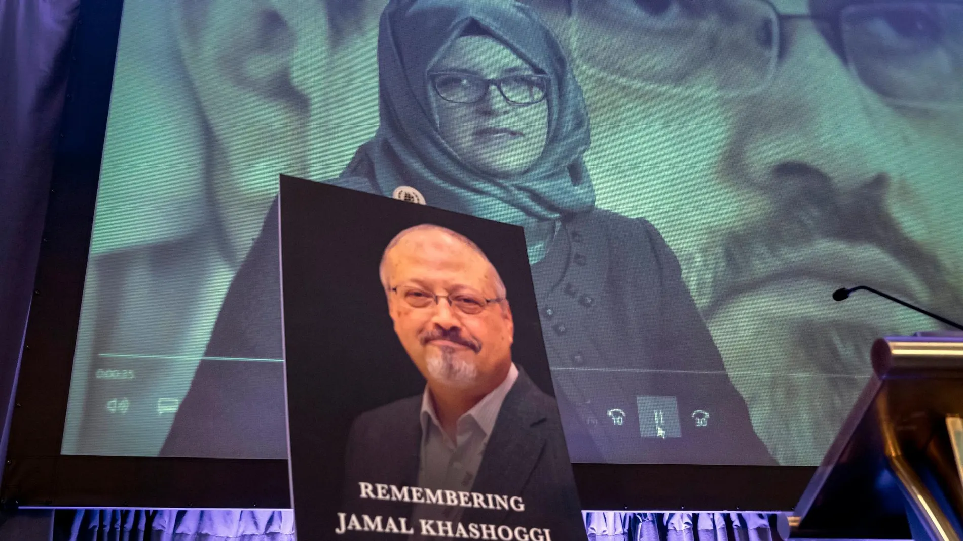 Hatice Cengiz, la prometida de Jamal Khashoggi, en un acto en su memoria/ AP