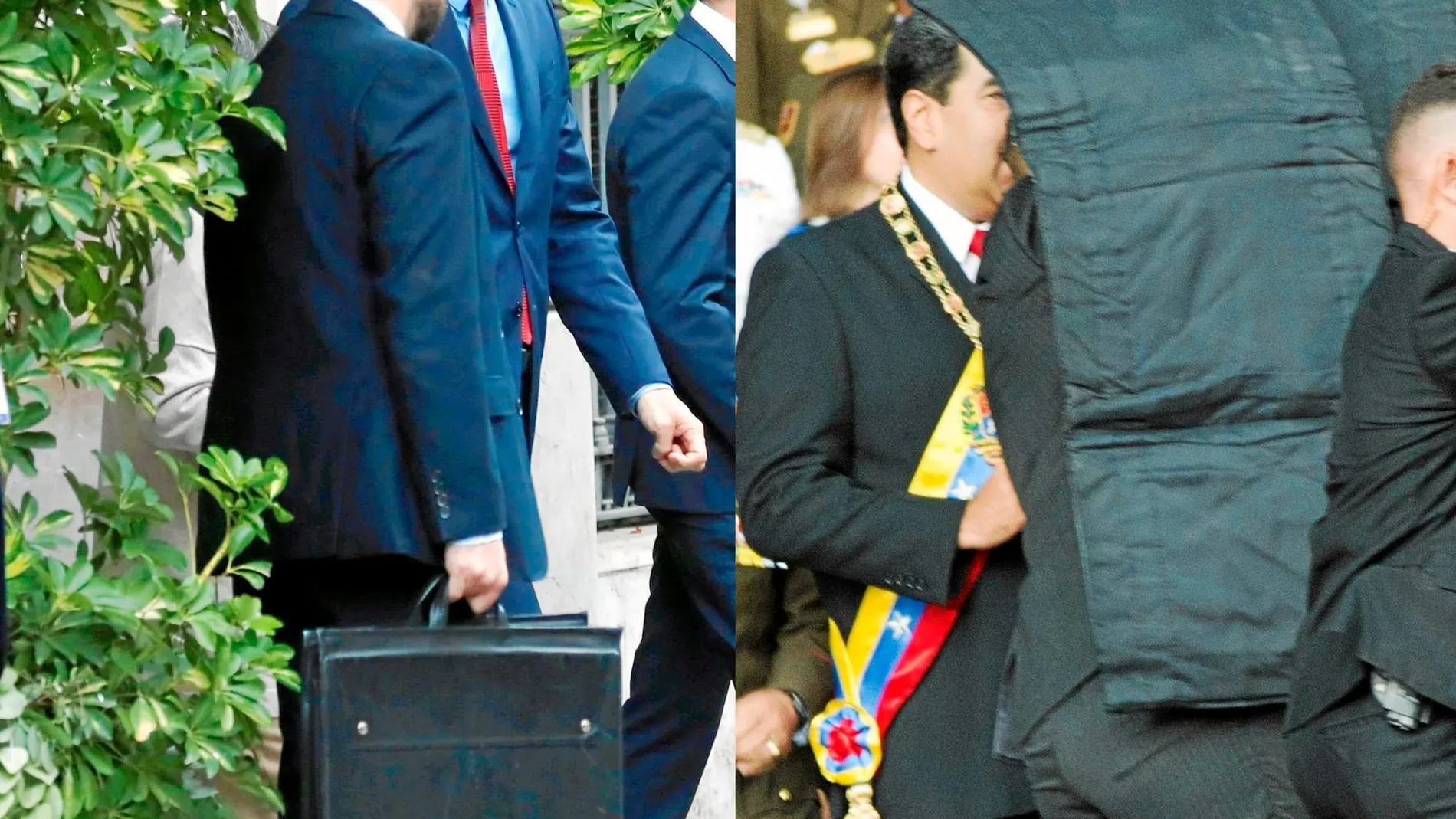 Un funcionario porta el maletín antibalas durante la visita a la Jefatura de Policía. Un escolta de Maduro desplegó el escudo durante un ataque con drones en 2018