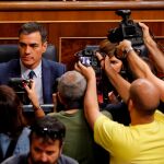 El candidato socialista, Pedro Sánchez, a su llegada este jueves al Congreso. EFE/ Mariscal