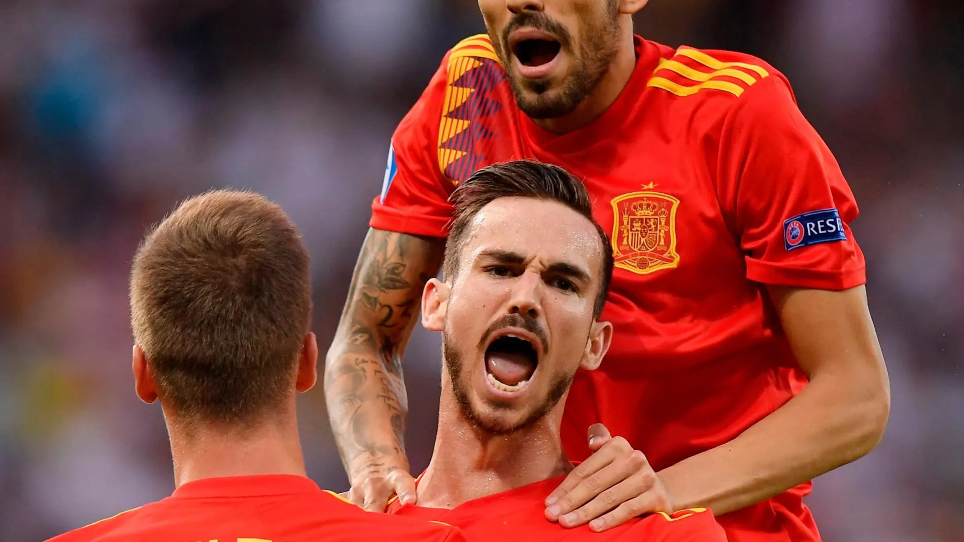 Fabián celebra el gol ante Alemania en junio