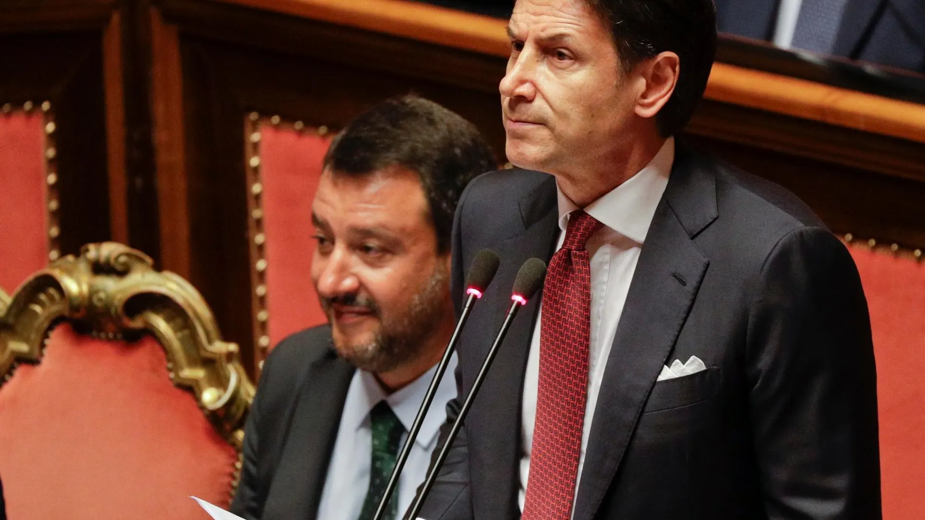 Giuseppe Conte y Matteo Salvini, hoy en el Senado