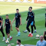 Los jugadores del Real Madrid, en el último entrenamiento