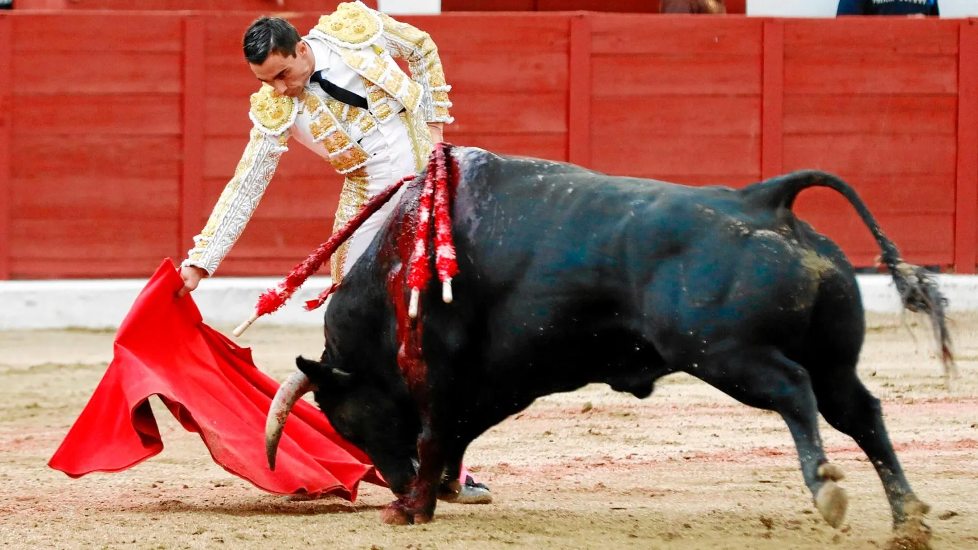El de Lorca da un derechazo, ayer, en su primera tarde en Colmenar Viejo
