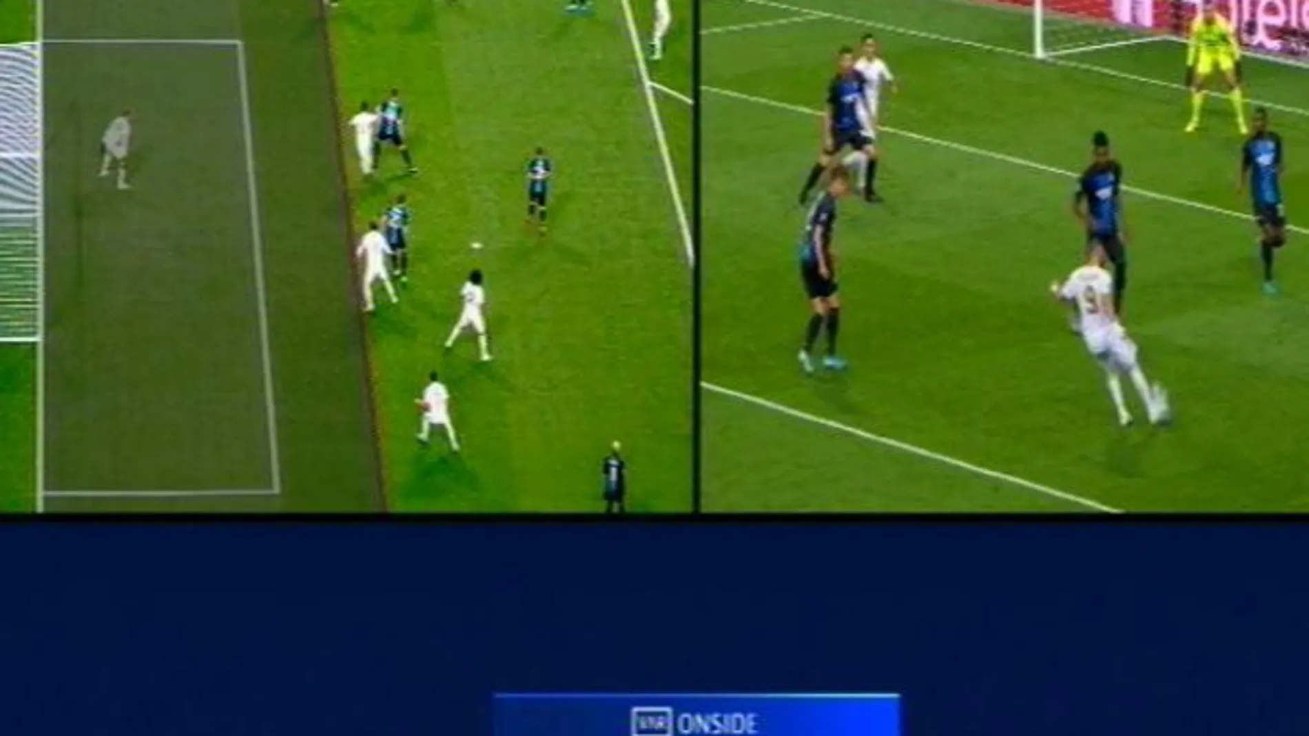 La imagen del VAR que confirma que el gol de Sergio Ramos al Brujas es legal