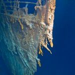 Imagen del casco del Titanic hundido en el Atlántico y visiblemente deteriorado