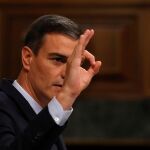 Pedro Sánchez contesta desde el estrado del Congreso. EFE/J.J.Guillén