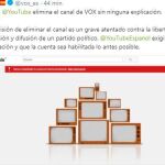YouTube cierra la cuenta de Vox España sin previo aviso