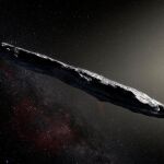 Simulación artística del objeto interestelar Oumuamua descubierto el 19 de octubre de 2017