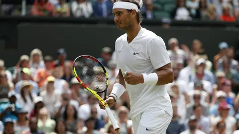 Rafa Nadal celebra uno de los puntos que ha ganado ante Sousa