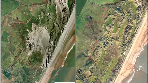 Las dunas de arena de Menie antes y después del desarrollo del campo de golf / Fotos: Ap