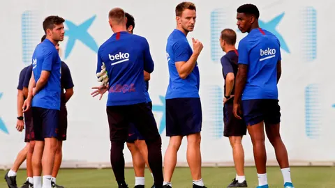 Rakitic, en un entrenamiento del Barcelona
