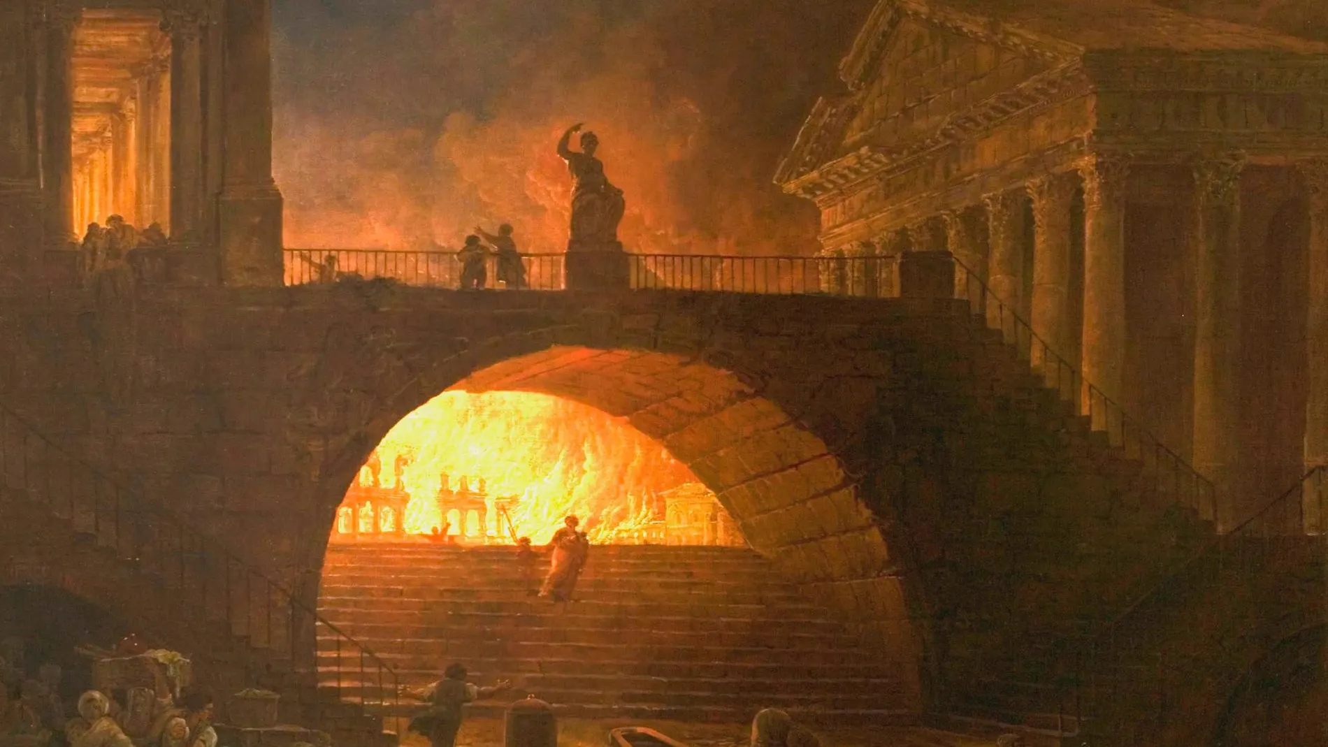Representación de Hubert Robert del Gran Incendio de Roma, en el año 64 a.C.