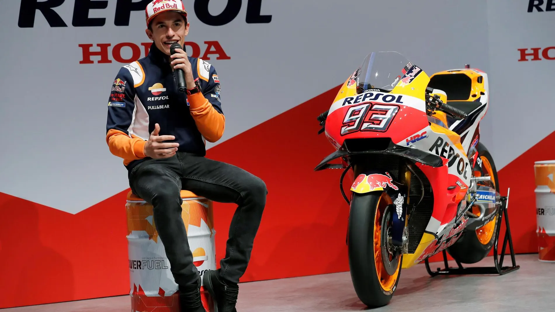 El piloto de MotoGP Marc Márquez, durante el acto con los medios en el campus Repsol