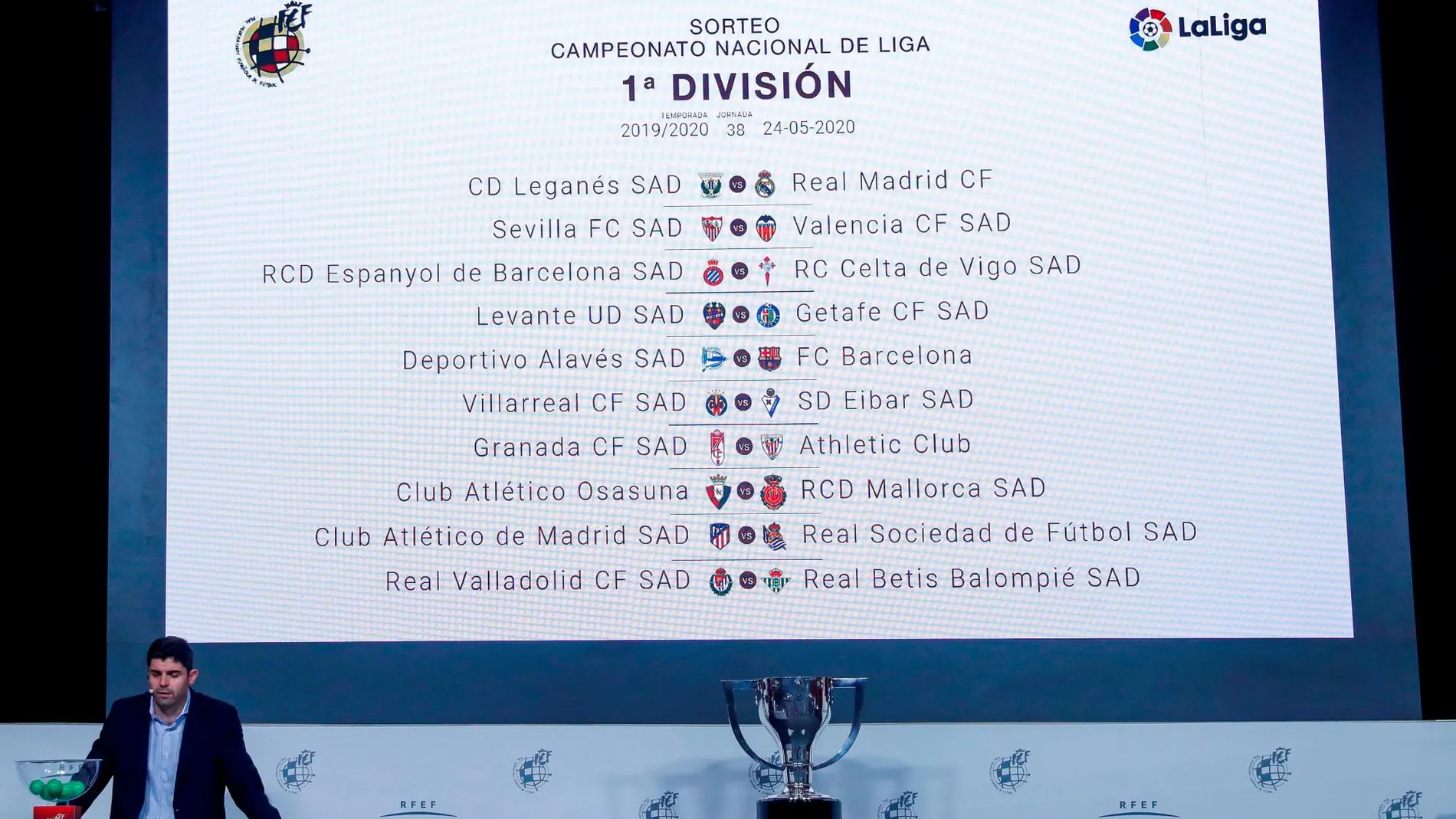 Vista general del sorteo del calendario de la temporada 2019-2020, en la Ciudad del Fútbol de Las Rozas. EFE/Emilio Naranjo