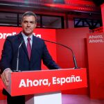 El secretario general del PSOE y presidente del Gobierno en funciones, Pedro Sánchez, durante la presentación este lunes de la campaña electoral de los socialistas / Efe