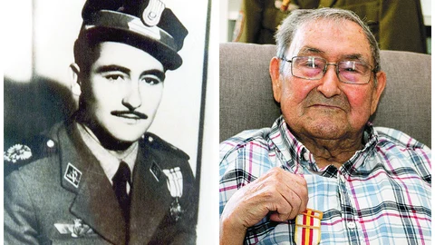 El entonces sargento Moncadas en 1958 (izquierda) y en 2019 (derecha) con la Medalla Militar individual