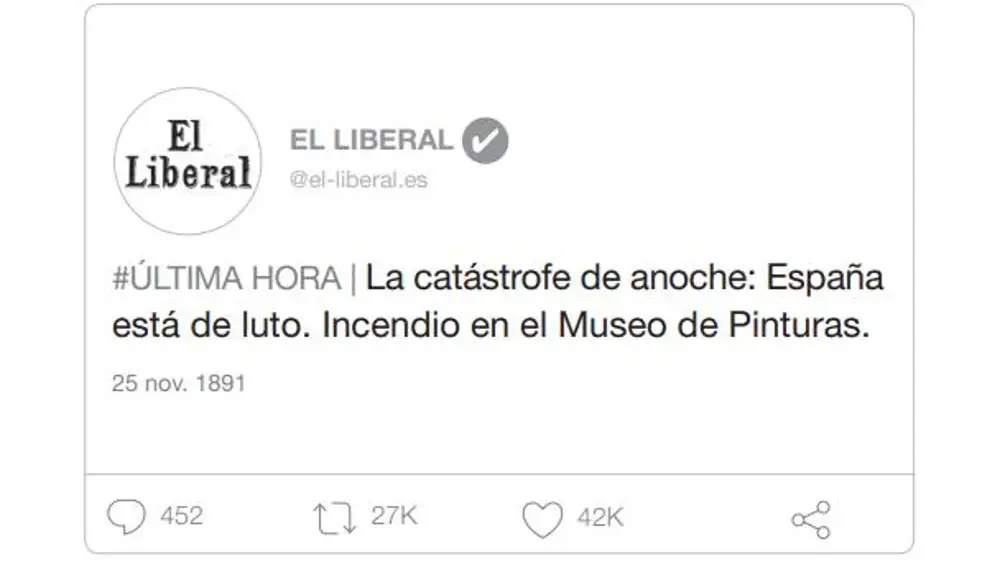 Falso tuit de &quot;El Liberal&quot; sobre el también falso incendio del Museo del Prado