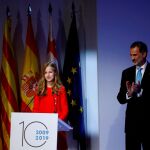 La Princesa Leonor en presencia del Rey Felipe, interviene en el acto de entrega de los Premios Princesa de Girona. EFE/ Quique García