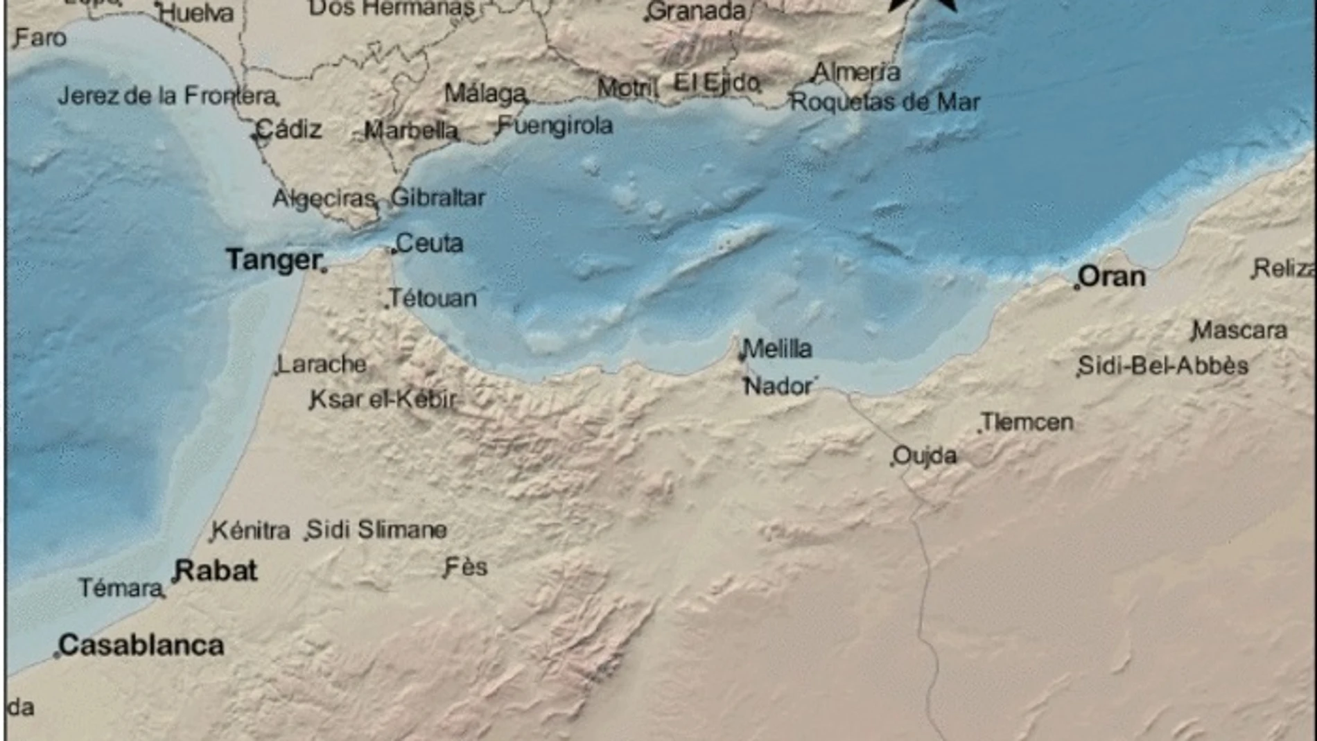 Mapa del lugar donde ha ocurrido un seísmo de 2,2 grados en Águilas