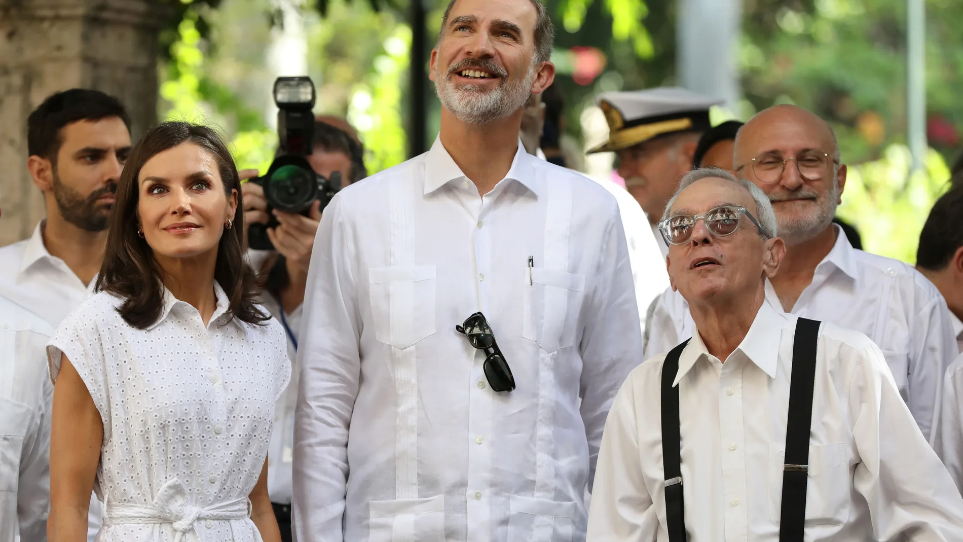 Spain's King Felipe and Queen Letizia, together with Eusebio Leal, the official historian of Havana, visit Old Havana