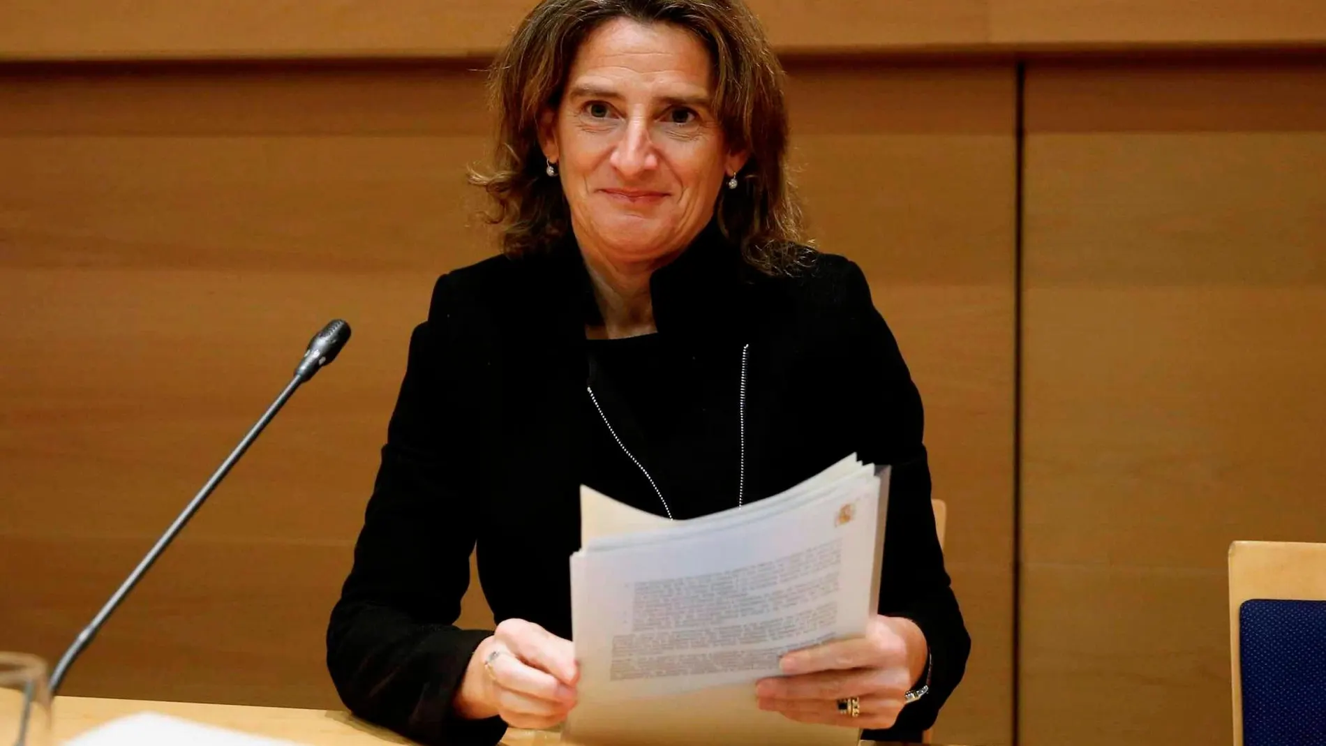 La ministra para la Transición Ecológica en funciones, Teresa Ribera, durante la rueda de prensa que ha ofrecido este martes en para informar sobre los preparativos de la Cumbre del Clima, COP25, que se desarrollará en Madrid entre el 2 y el 13 de diciembre