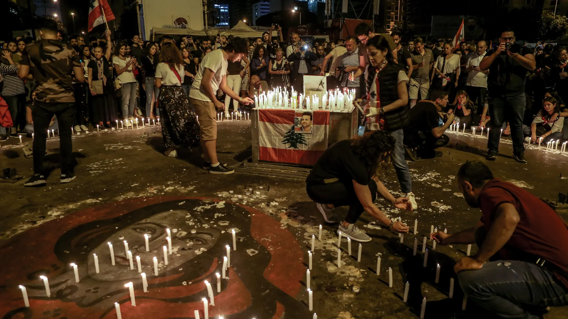 Vigil for killed anti-government activist Alaa Abou Fakhr in Beirut