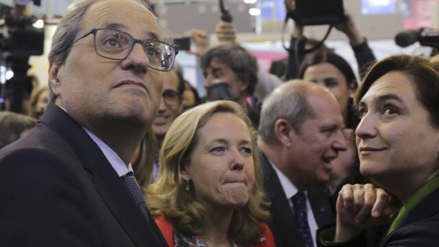 November 11, 2019 - Barcelona, Spain: The president of the Generalitat, Quim Torra; the acting Minister of Economy and Business, Nadia Calviño; the mayor of Barcelona, Ada Colau; the mayor of L'Hospitalet de Llobregat, Núria Marín, the mayor of Milan Sala and the president of Fira de Barcelona, Pau Relat, inaugurate the Smart City Expo World Congress (SCEWC). (Gian Marco Benedetto/Contacto)19/11/2019 ONLY FOR USE IN SPAIN