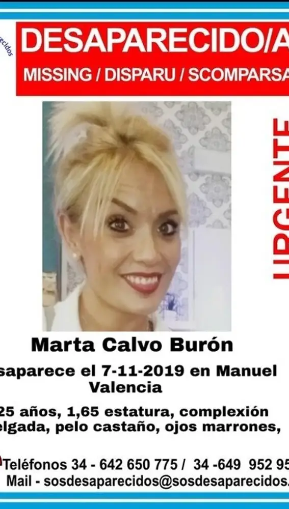 Cartel de desaparecida de Marta CalvoSOSDESAPARECIDO23/11/2019
