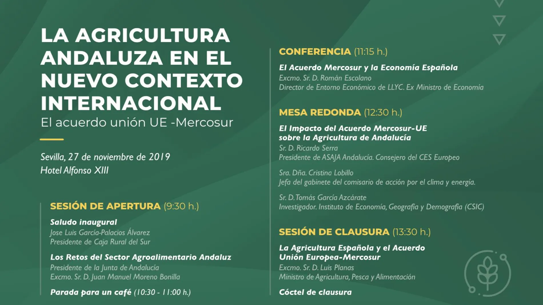 Contenido de la jornada, organizada por la Fundación Caja Rural del Sur, que tratará el futuro de la agricultura andaluza