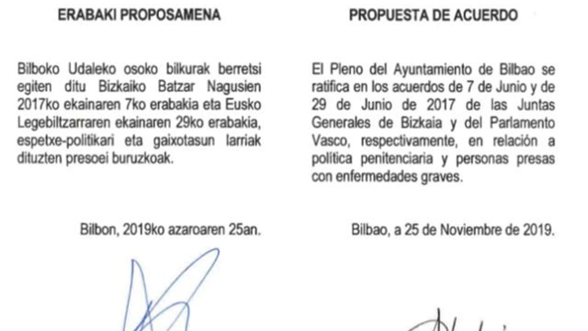 El documento aprobado en el Ayuntamiento de Bilbao, con el apoyo del PSE