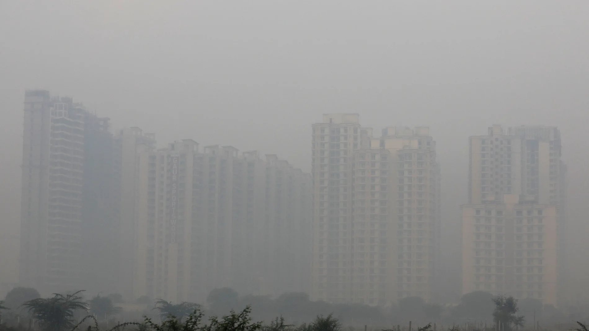 FILE PHOTO: Buildings are engulfed in fog in Noida on the outskirts of New Delhi