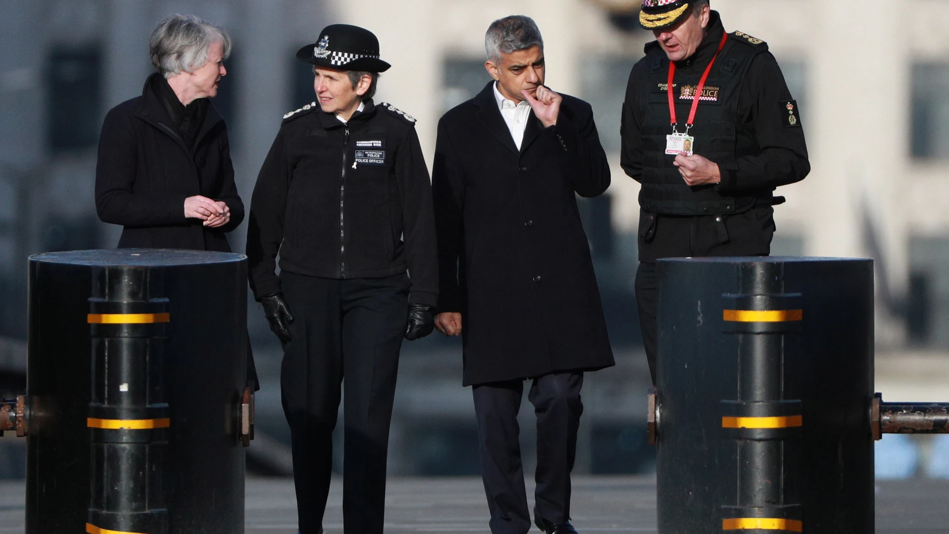 Mayor of London Sadiq Khan visits the scene of a stabbing on London Bridge