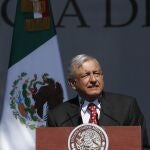 Andres Manuel Lopez Obrador durante la ceremonia de celebración del primer año de su mandato, en Ciudad de Méjico. (AP Photo/Marco Ugarte)