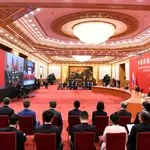 Acto de inauguración del gasoducto por videoconferencia entre los presidentes Xi Jinping y Vladimir Putin