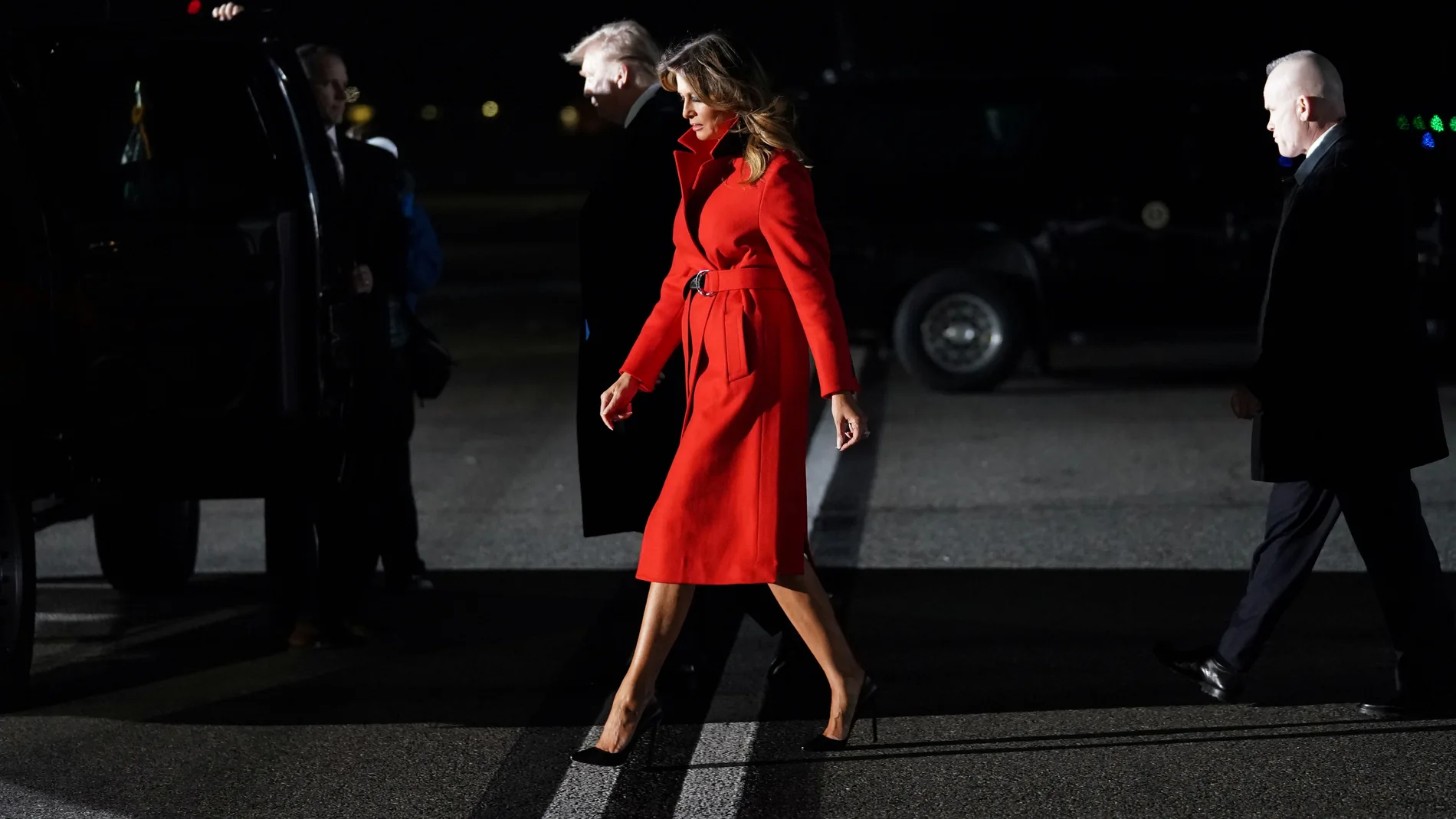 U.S. President Donald Trump and first lady Melania arrive at Stansted Airport